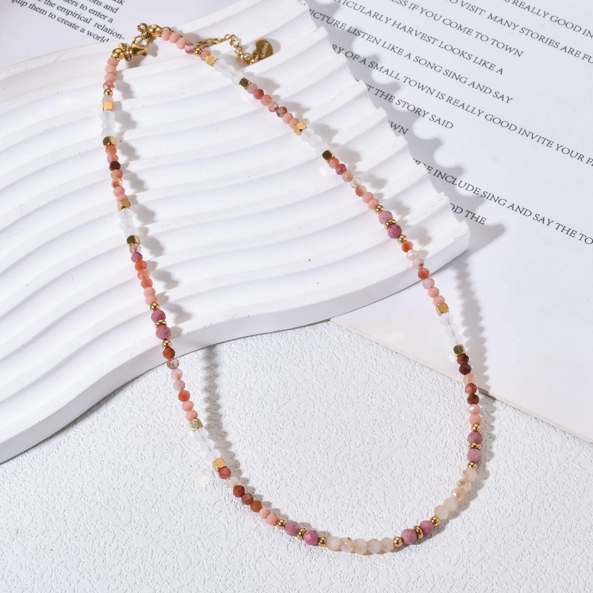 Red Striped & Colorful Beaded Necklace for Women, Non-Fading Metal Beads, Versatile Luxury Clavicle Chain
