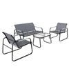 Garden Furniture Set, 4-Piece, Steel and Textilene, Braided Rope Armrests, Grey