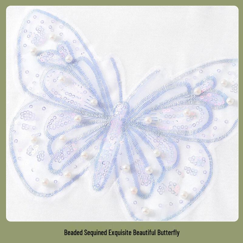 Girls' Cotton Long-Sleeve Butterfly Print T-Shirt