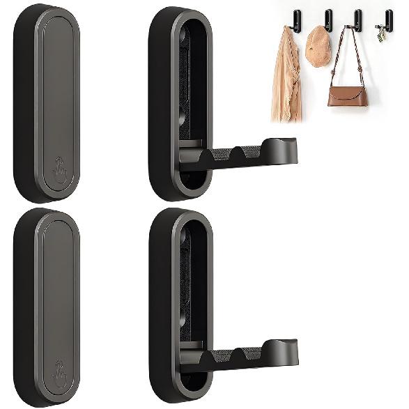2Pcs Foldable Wall Hooks, Zinc Alloy Folding Hook Silver, Heavy Duty Folding Coat Hooks Wall Mounted for Hanging Coat Towels Bags Keys (Silver, 2