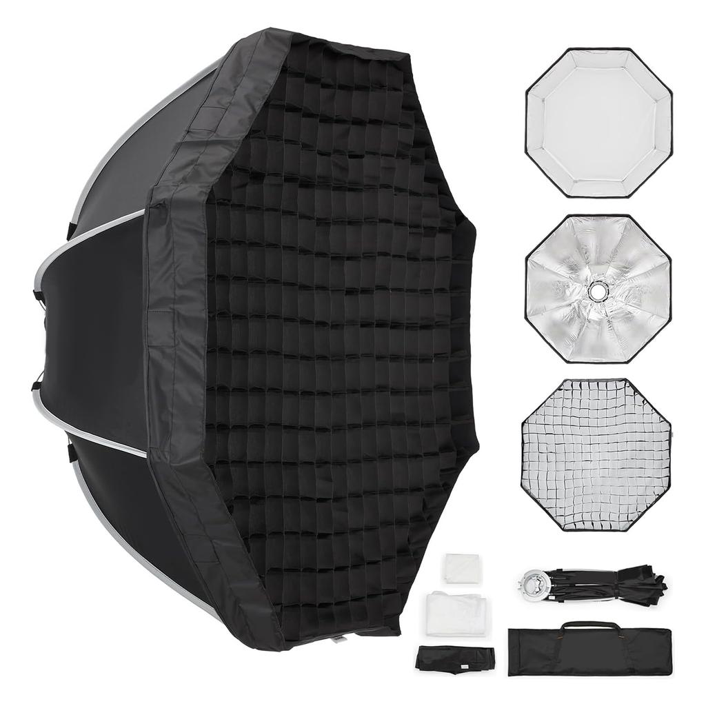 Octagonal Softbox with Bowens Mount 90cm Portable Foldable Quick Release Soft Box with Grid and Diffuser