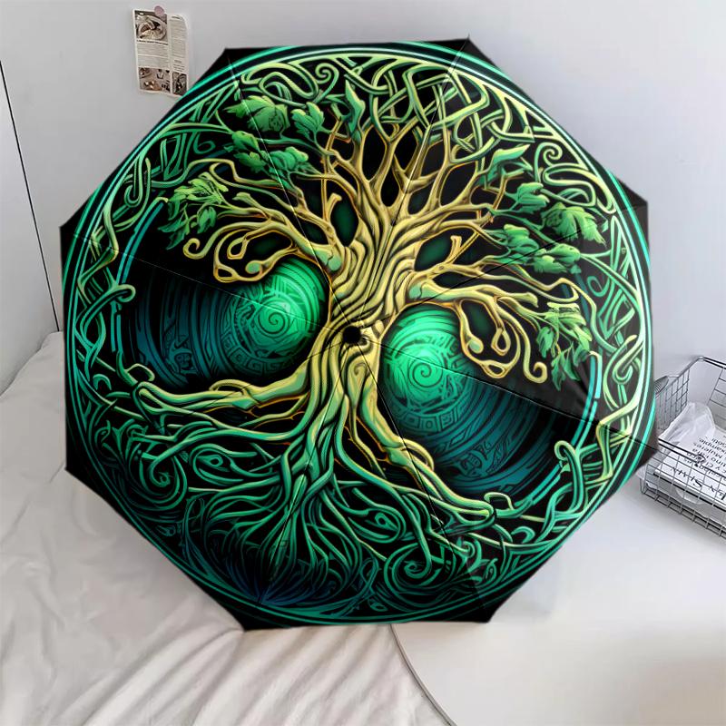 1PC Celtic Tree of Life Umbrella Portable Folding Umbrella Iron Frame Hole Bone Structure Outdoor Home Umbrella A16