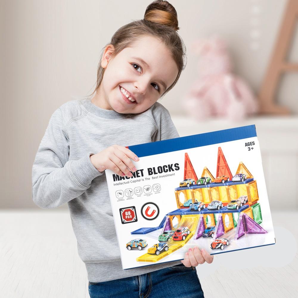 Magnetic 3D Construction Educational Blocks 68Pcs with 20 Cars
