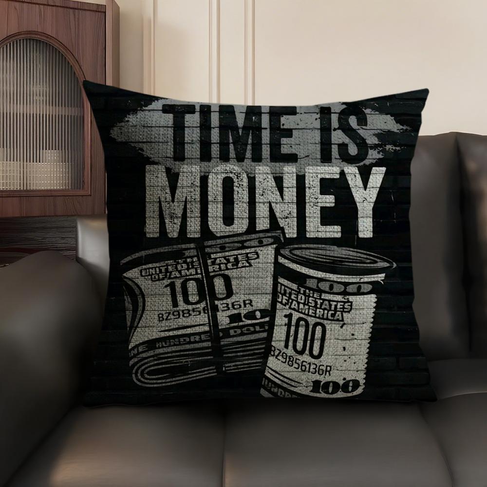 Funny Time is Money Cushion Cover Natural Linen Organic Fabric DoubleSided Printing Sofa Home Decor Breathable Environmentally