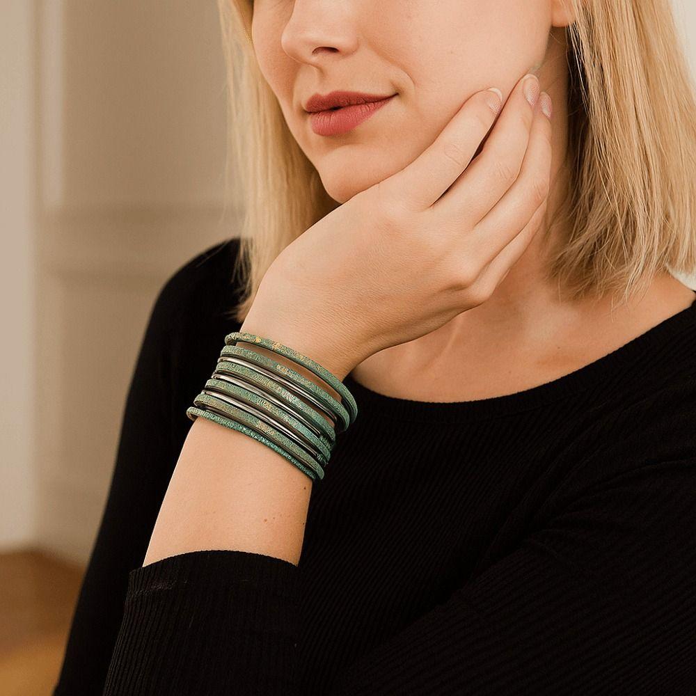 Metal Tube Decoration Chunky Bracelet Wide Band Multilayer Bracelet Men's Accessory