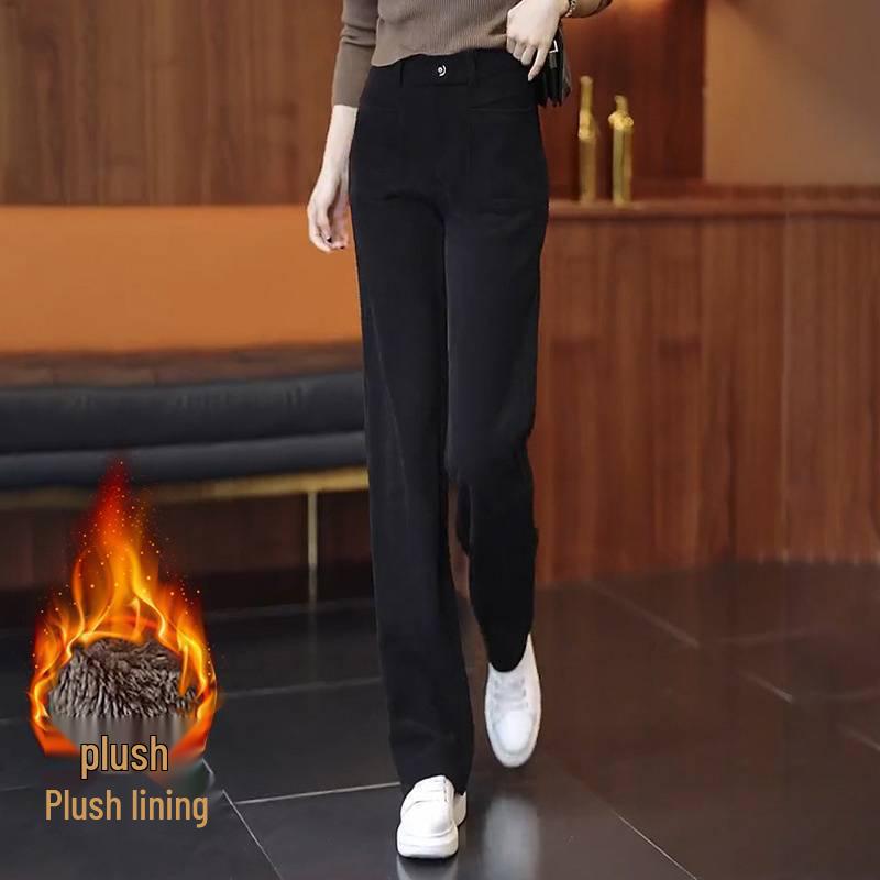 2025 Damen High-Waist Chenille Fleece-gefüttert Weitbein-Hose - Lockere Passform für Herbst/Winter