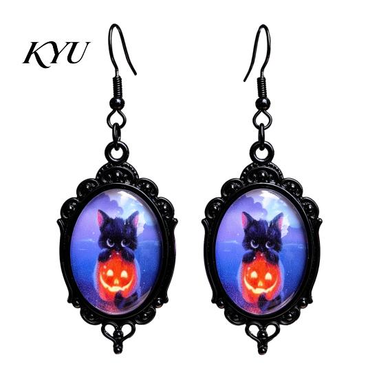 Retro Alloy Dangle Earrings 1 Pair Halloween Gothic Black Cat for Women, Vintage Exquisite Craftsmanship Party Favors Dark Punk Style Drop Earrings,