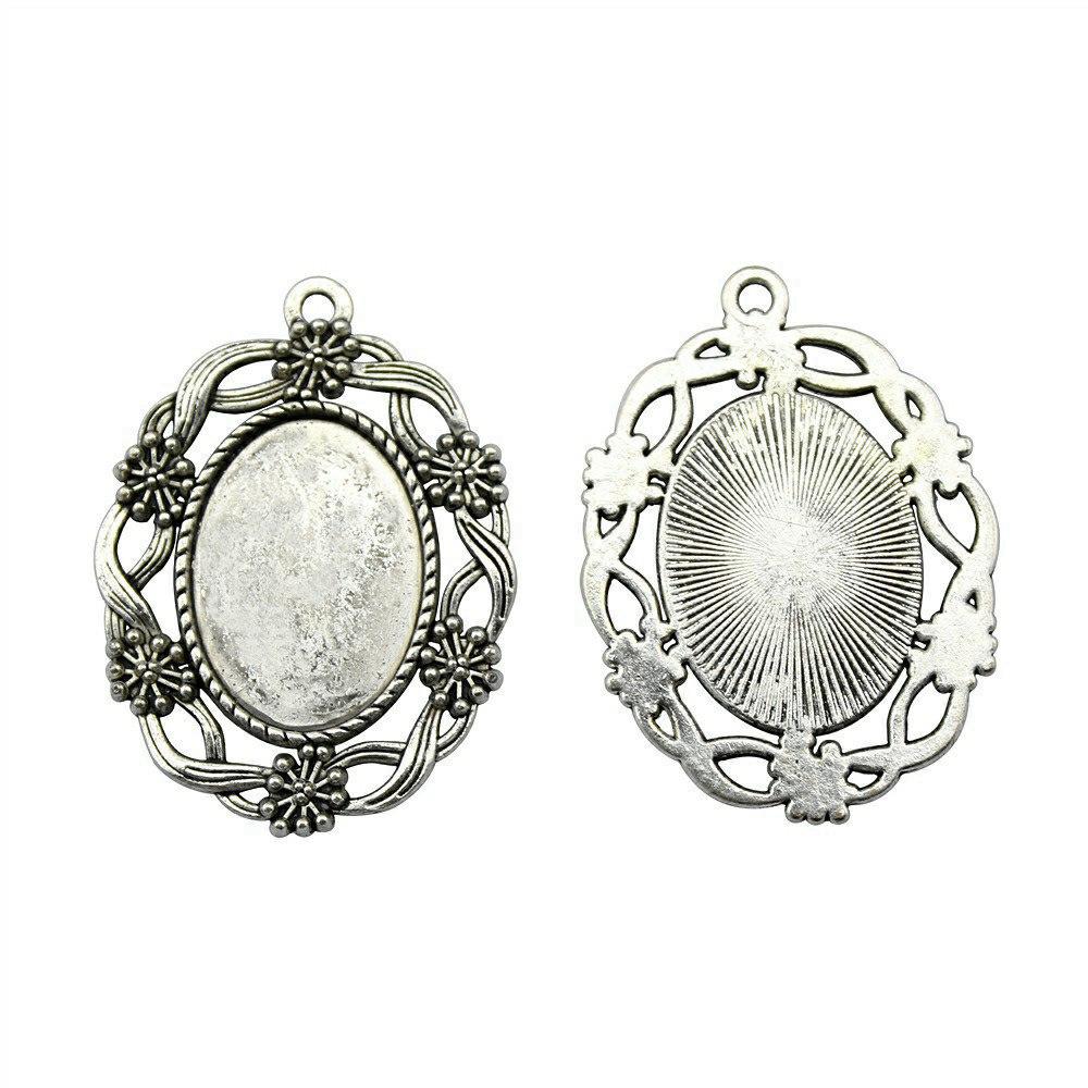 Oval Bezel Pendant Setting With Bail Fit 18x25mm Cabochon Blank Bases Tray