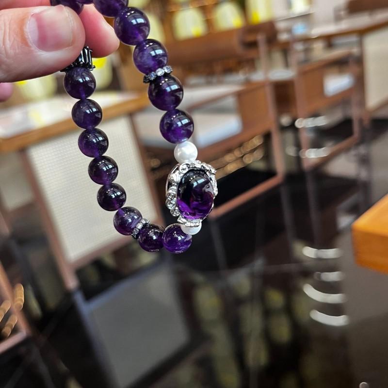 Handmade Natural Amethyst Bracelet 10mm Deep Purple Crystal Beads Minimalist Luxury Womens Jewelry Gift
