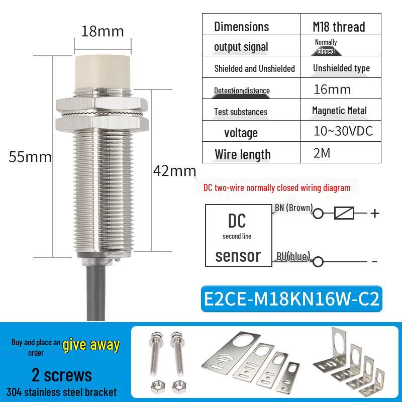 Waterproof Inductive Proximity Switch, Two-Wire, M8/M12/M18/M30, NPN NO/PNP NC