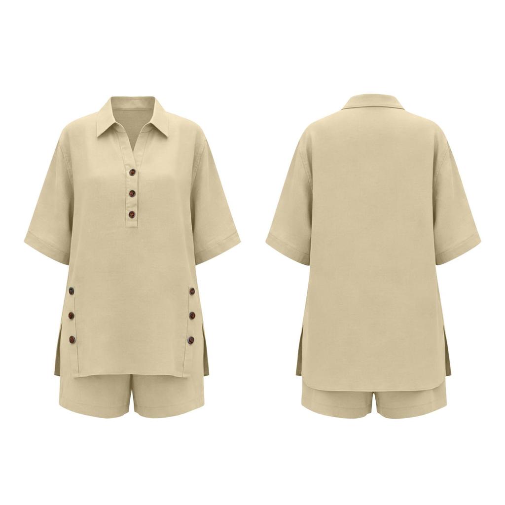 Women's Linen Two-Piece Set: Short-Sleeve Shirt & Loose Pants (2026)