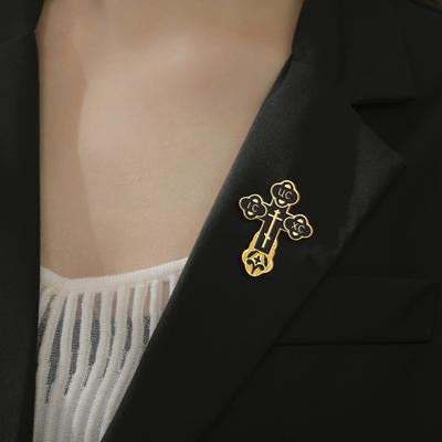LIKGREAT Christian Cross Brooch for Women Men Enamel Drip Stainless Steel Pin Metal Badge Religious Gothic Jewelry Gift