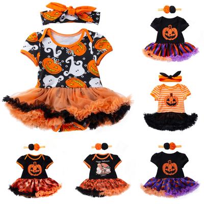 Baby Kinder Mädchen 2PC Kleid Set Kurzarm Kleid + Stirnband Halloween Outfits