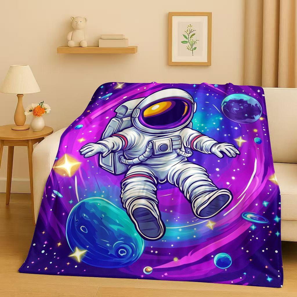 3D Cartoon Astronaut Spaceman Planet Flannel Blanket,Ultra Soft Plush Throw for Home Bedroom Bed Sofa Cover Kid Christmas Gift