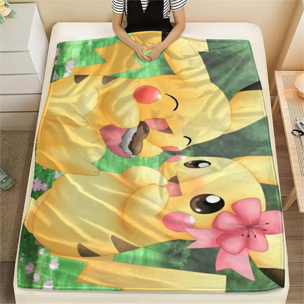 Pikachu Print Flannel Blanket Warm Comfortable for Sofa Bed Couch and Travel.-TING