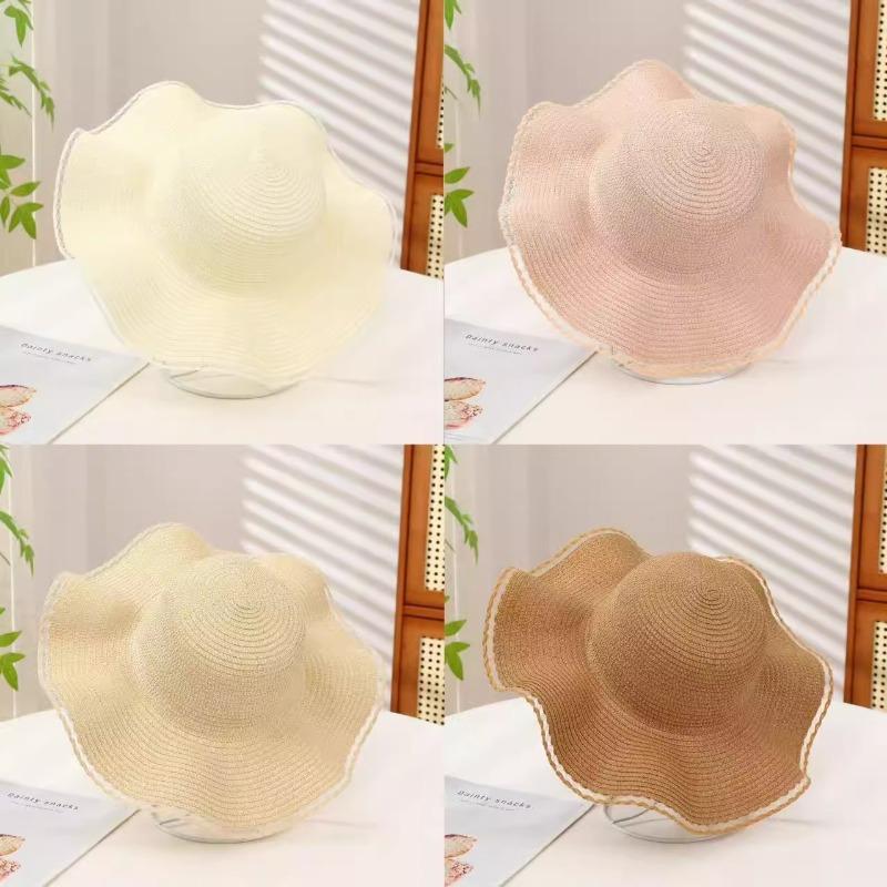 New straw hat women's summer beach hat seaside vacation visor sun protection versatile wave straw hat factory