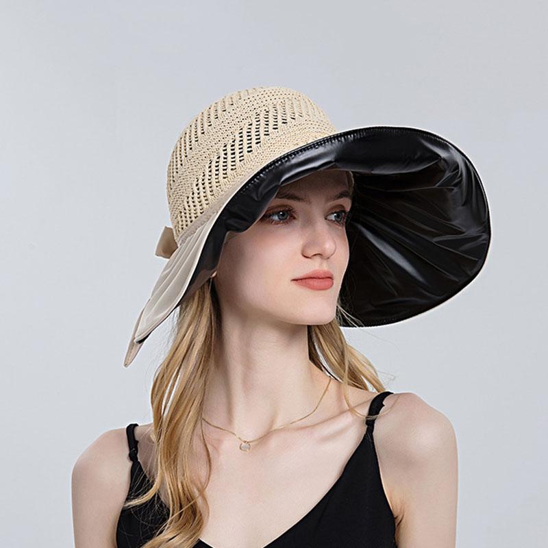 Summer Hollow Out Sun Hats For Women Fashion Empty Ponytail Hat Outdoor UV Protection Bucket Hat Female Wide Brim Beach Caps
