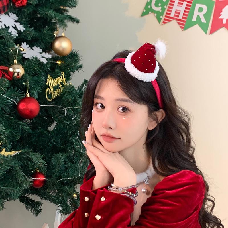 

Рождественский ободок с красным бархатным помпоном и заколка для волос в виде перьевой елки для женщин