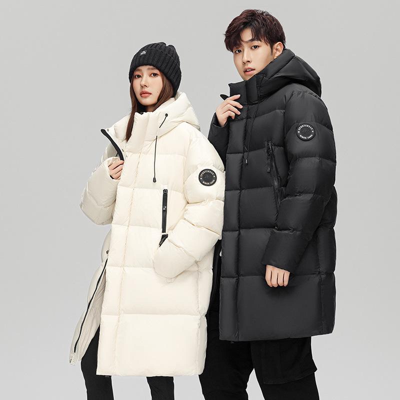 2025 Herren Dicke Warme Mittellange Winter Daunenjacke mit Kapuze - 90% Weiße Entendaunen, Partnerlook