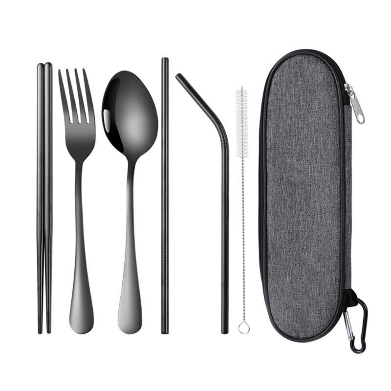 652F Lightweight Camping Cutlery Set Stainless Steel Fork Spoon Chopsticks Reusable Outdoor Flatware Dishwasher Safe