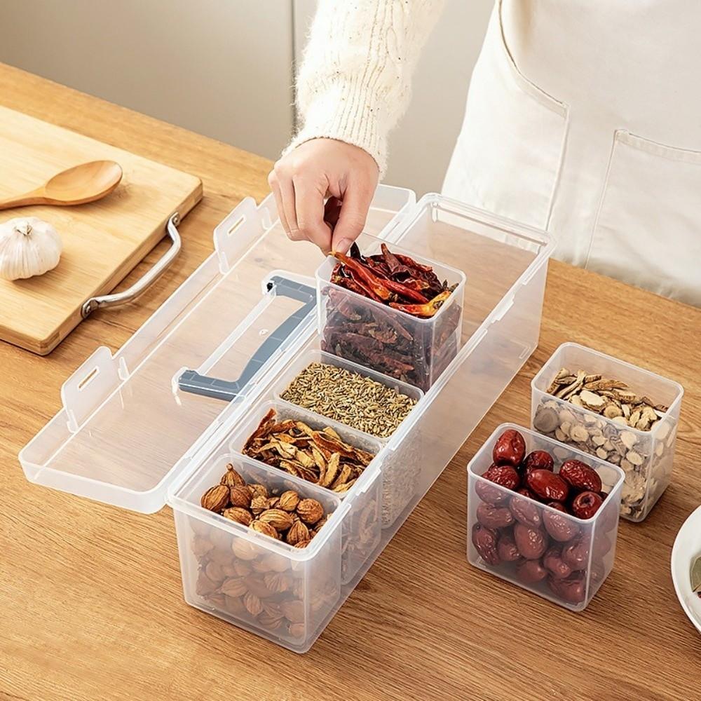 Detachable Spice Storage Box Transparent Moisture-proof Tool Storage Case Multi-compartment Kitchen Storage Organizer