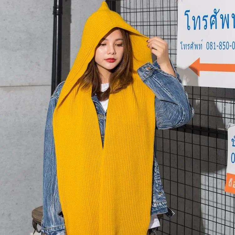 

Brand Women Hooded Poncho With Hats Winter Warm Scarves Wool Knitted Earflap Snood Wraps Solid Crochet Scarves and Hat for Girl