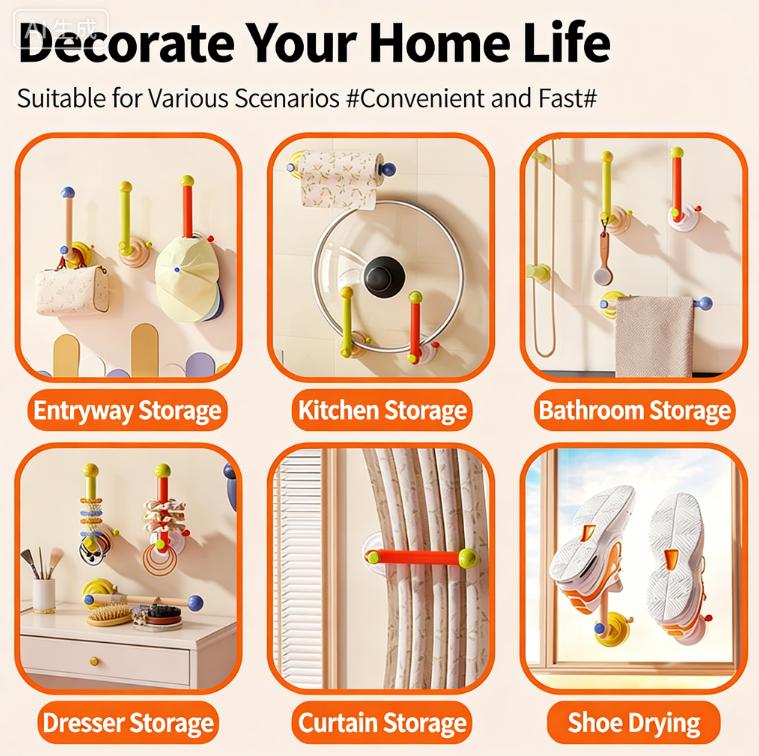 Decorative Hooks Suction Cup Rotating Hook No Punching Household Home Bathroom Hair Accessories Storage Wall Hanging Decorations