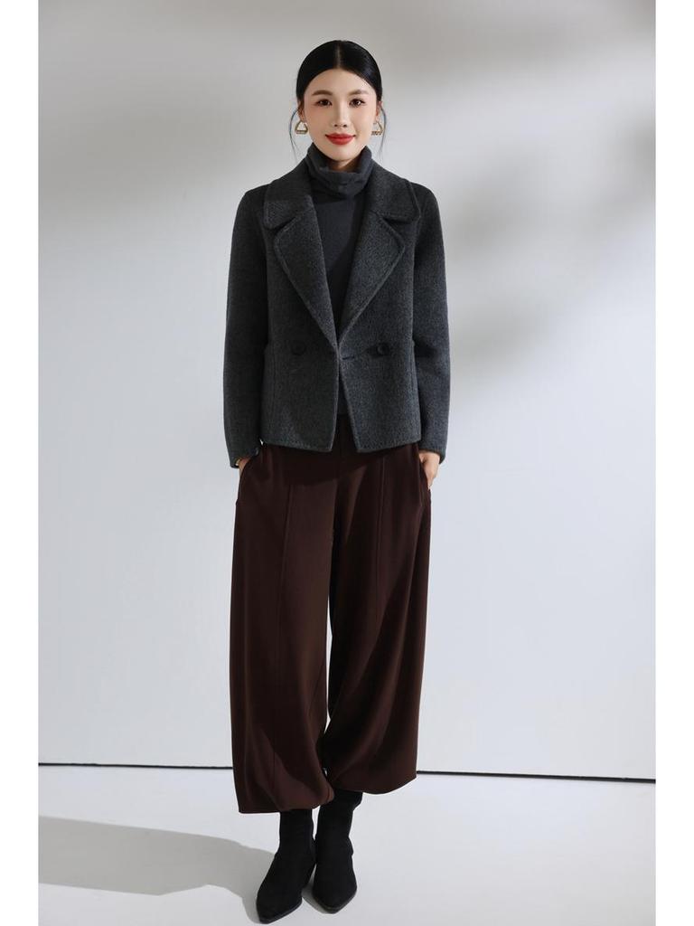 Cappotto di Lana Double-Face Stile Coreano 2025 per Donna - Versatile Lunghezza Corta, Moda Autunno & Inverno, Vestibilità Larga, Taglia Petite