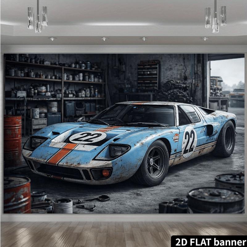 2D-Fläche, einteiliger Vintage-Rennwagen-Themen-Hintergrundstoff, geeignet für den Innen- und Außenbereich