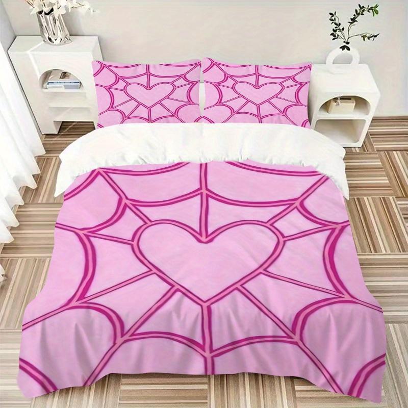 3pcs Heart Web Bedding Set, Breathable and Soft, Suitable for All Seasons, Ideal for Home Use, Suitable for Bedroom Decor 21177