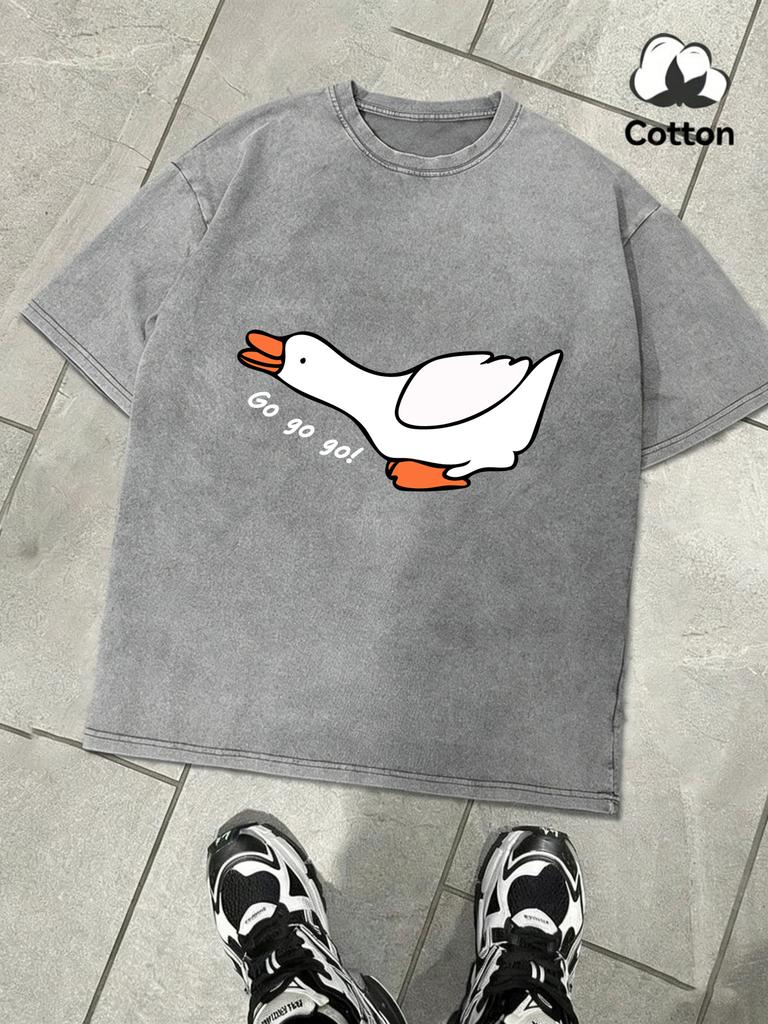 Goose Charge Forward Printing Washed TShirt Man Summer ONeck Clothing Soft Cotton Short Sleeve Unisex Casual Loose Tee