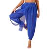 Womens Semi Sheer Chiffon Pants Sequined Dot Design Elastic Waist Belly Dance Performance Trousers