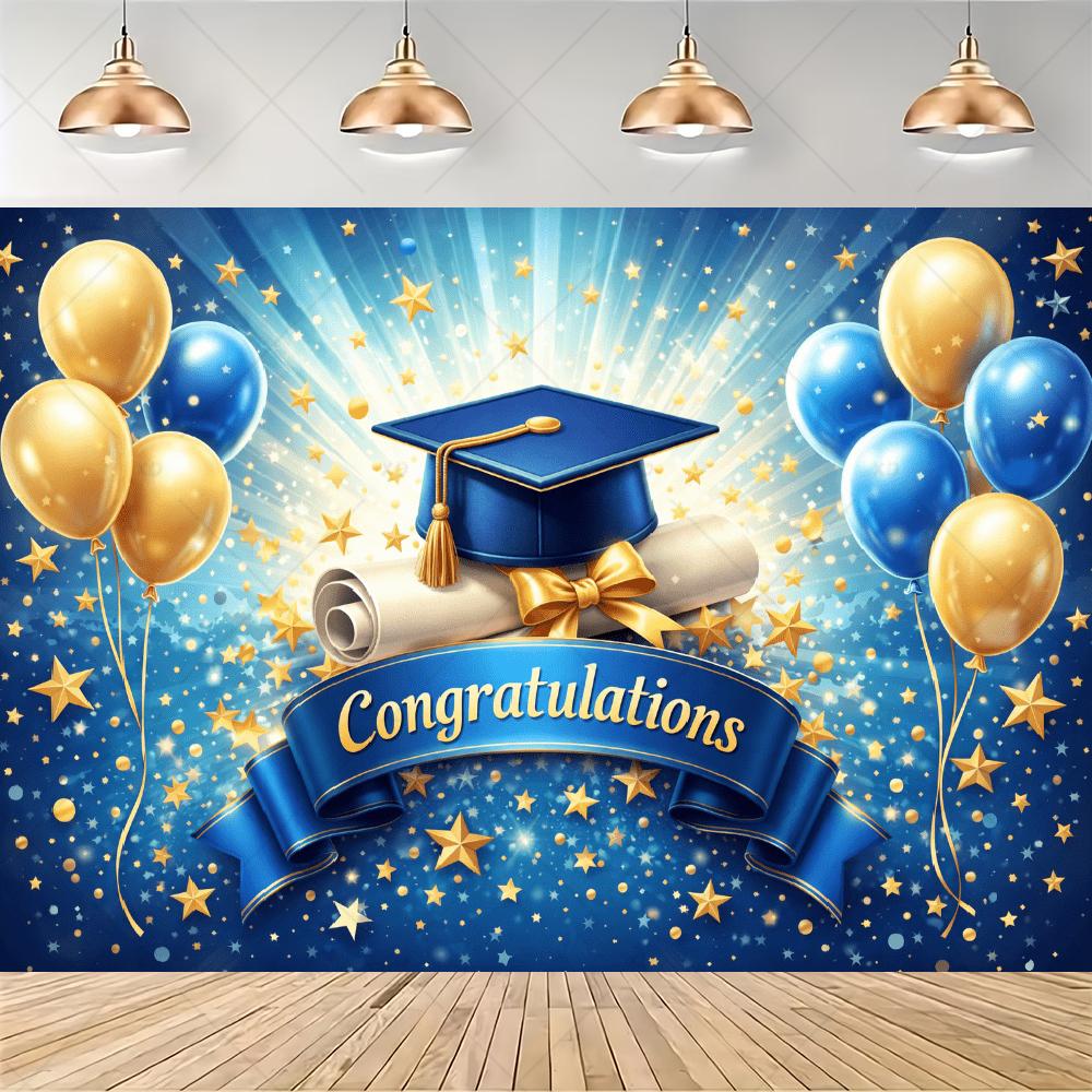 Black Gold Graduation Backdrop Graduate Cap Diploma Photography Background Graduation Party Celebration Photo Booth Banner Props