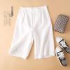 Women's Cotton Linen High Waist Wide-Leg Shorts - Summer Semi-Elastic Casual Five-Point Pants