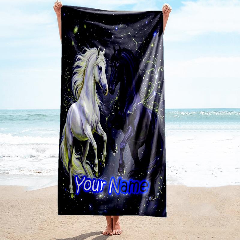 1PC Custom Name "Galactic Horse Dance" Beach Towel Highly Absorbent And Sand-Resistant Towel for Swimming, Pool, Yoga, And Travel Lightweight