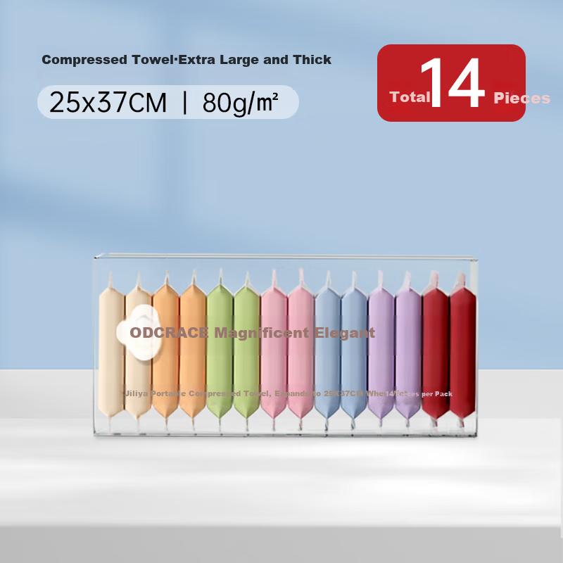 Grace Travel Compressed Towels, Disposable Face Wipes for Business Trips, Extra Large Portable Facial Tissues, 37*25cm, Pack of 14
