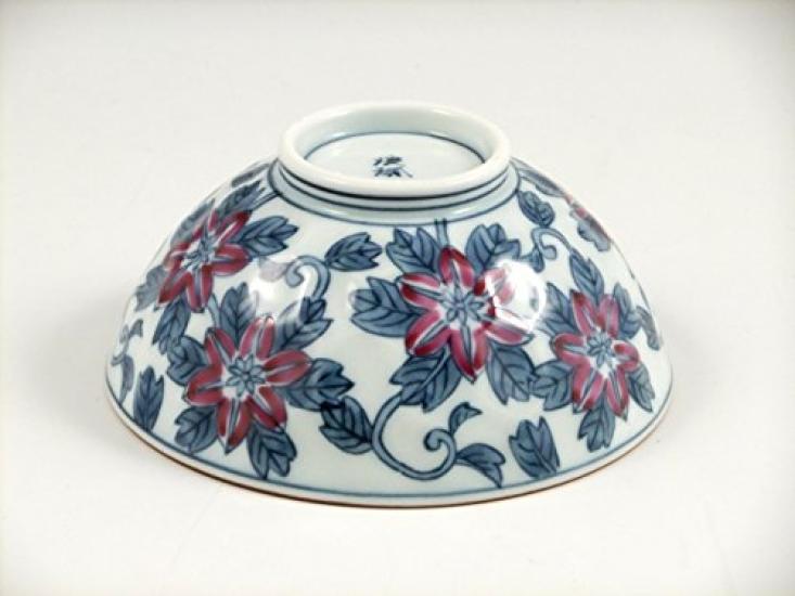 Arita Hasami Korin Sometsuke Clematis Flower Pair of Tea Bowls Tea 20601 ware, Kiln, Pattern, (Matching Bowls)