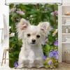 3D Printed Shower Curtain with Flower Pattern for Bathroom Decor White Pomeranian Dog Print Water-resistant Fabric Shower Curtai