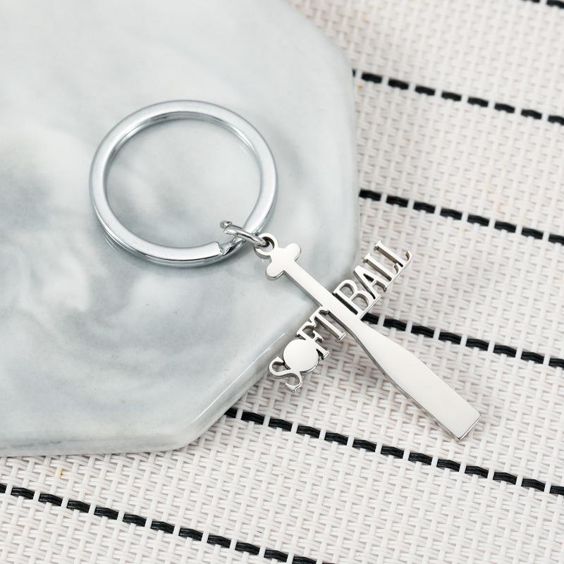 Baseball Cross Stainless Steel Keychain Sports Fashion Design Creative Car Pendant Practical Sports Meeting Gift