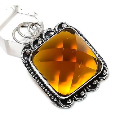 Natural Honey Topaz Gemstone Handmade 925 Sterling Silver Pendant 1.97" N7e74