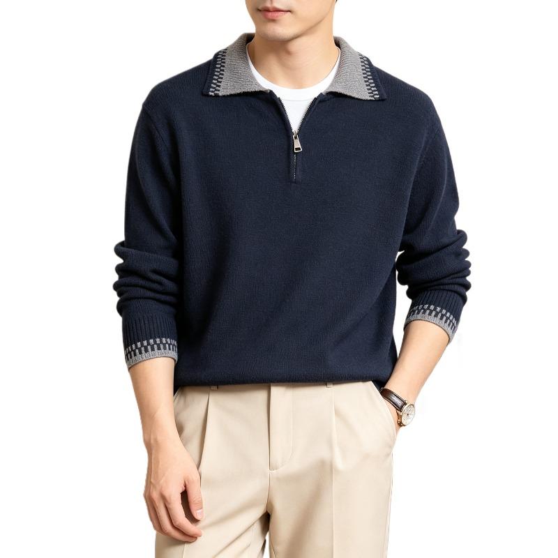 Mens Long Sleeve Quarter Zip Pullover Sweater | Casual Loose V Neck Sweaters with Thumb Hole, Collared Ribbed Knit Jumper Tops, Over