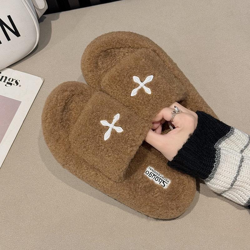 

Retro soft fluffy fluffy slippers female 2025 autumn and winter new bag head drag fairy lazy cotton drag a pedal 35 хаки