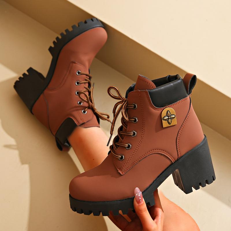 Fashion 2025 New Winter Women Heels Boots High Quality Lace-up Fashion Designer Shoes Casual Comfortable Heels Ankle Boots for Women