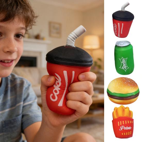 Realistic Fast Food Squeeze Toy Soft TPR Stress Relief Balls Cola Burger Fries Hot Dog Shapes Portable Fidget for Kids Adults Fun Anxiety Relief Gift