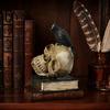 Spooky Bookshelf Display Figurines Halloween Skull Head Statue, Gothic Crow And Book Sculpture, Decorative Figurine Resin Statue for Home Party Table