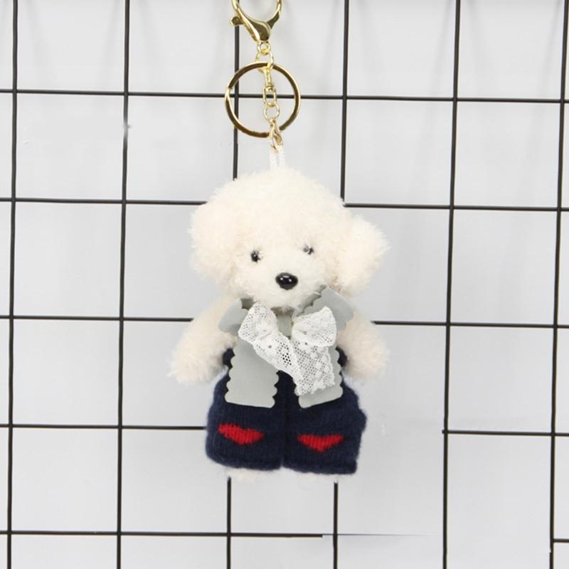 Cute Dog Keychain With Knitted Pants And Bowknot Stylish Keyrings Ornament For Women Girls Gift Accessories