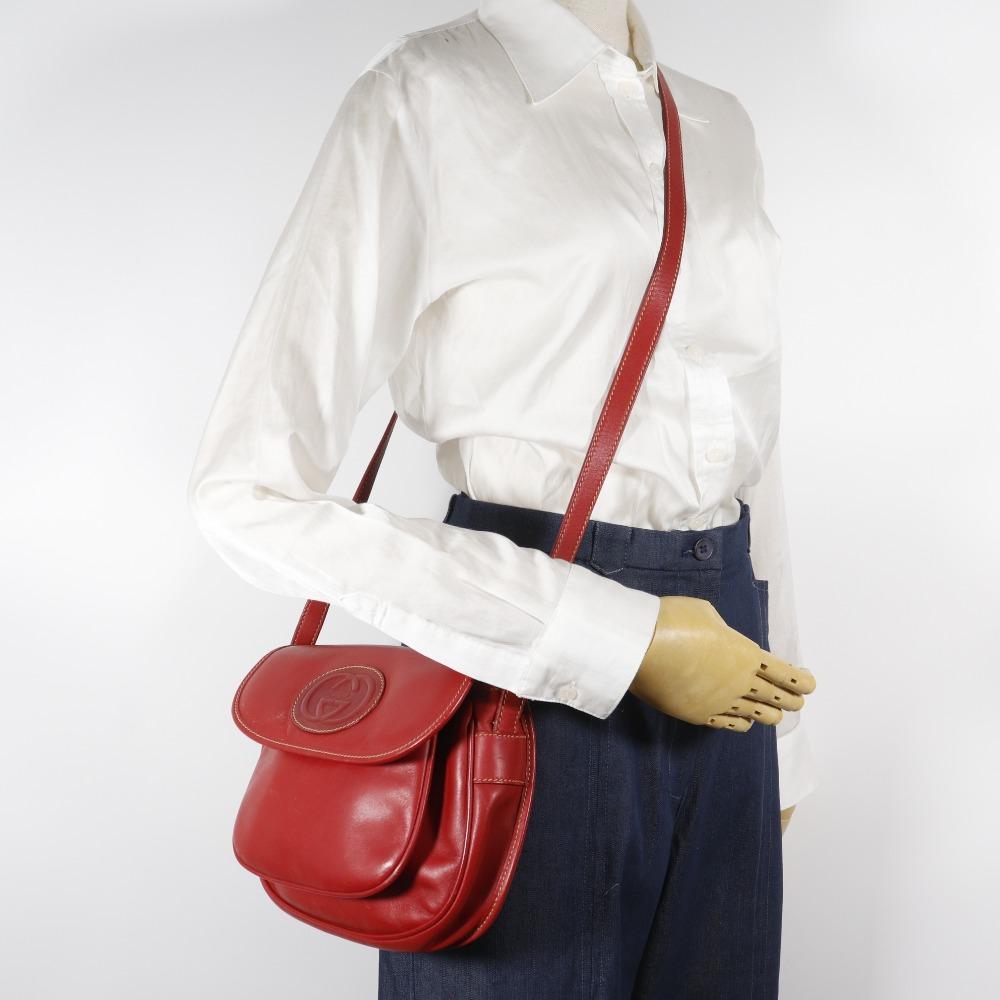 GUCCI Old Gucci Shoulder Bag 001.904.1059 Interlocking G Red Calfskin Women Used