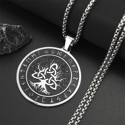 Viking Odin Norse Amulet Rune Trinity Knot Necklace Stainless Steel Wicca Tree of Life Necklaces Jewelry Nudo De Bruja Collar