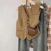 Plaid Vest for Women Cotton Sleeveless Tops Vest Oversize Casual Sleeveless Coat Buttons V-neck Camisole Vest