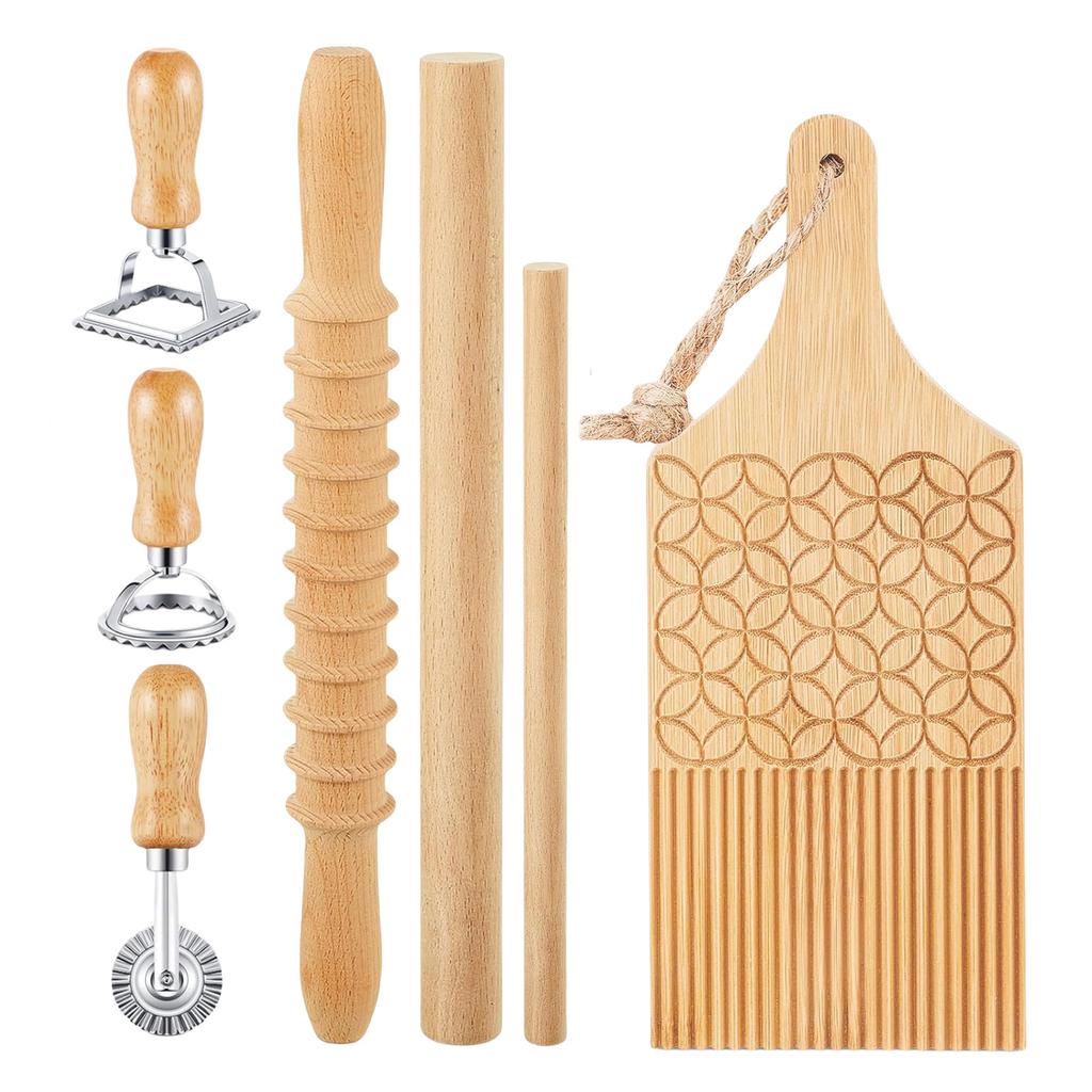 Gnocchi Pastas Tool Set with Wood Board and Ravioli Stamp Gnocchi Making Tool Perfect for Crafting Handmade Pastas